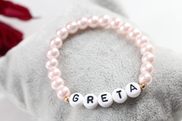 Namensarmband aus Perlen in Rosa perlmutt Angebot