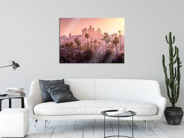Palmen vor Skyline von Los Angeles, Glasbild Angebot – Bild 2