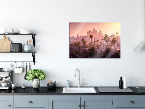 Palmen vor Skyline von Los Angeles, Glasbild Angebot – Bild 3